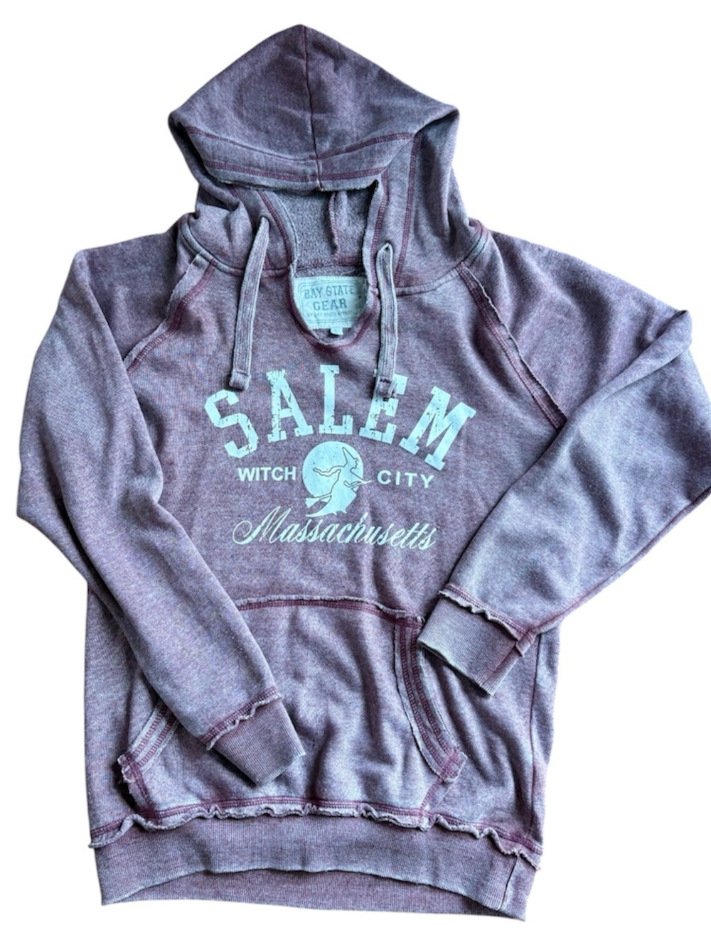 Bay State Gear Salem MA Hooded Pullover Sweatshirt Vintage Wash Mauve Large